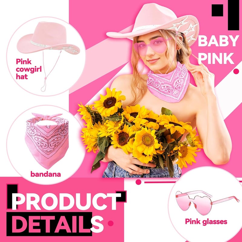 SHENYI Cowgirl Hat and Bandana and Heart Sunglasses Glitter Rhinestone Star Cowboy Hat Western Sparkly Hats for Women Men - Image 3
